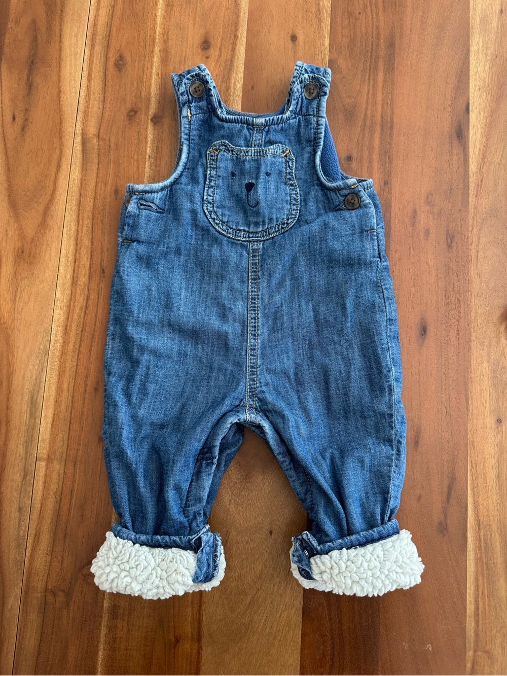 GAP Baby Blue Denim Sherpa-Lined Baby Overalls
